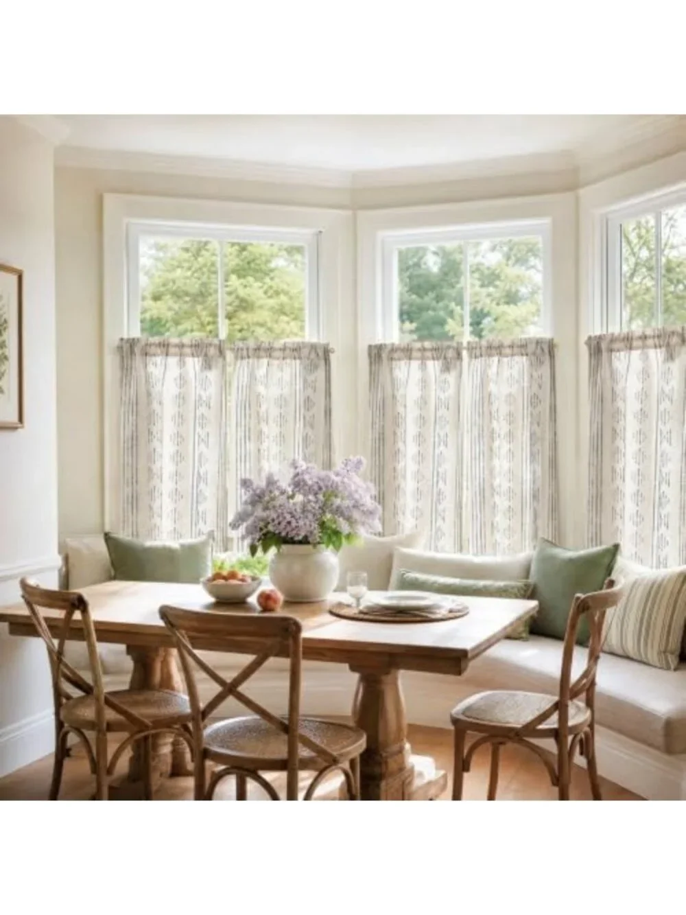 Boho Striped Linen Tier Curtains | Chic Cafe Kitchen Window Drapes